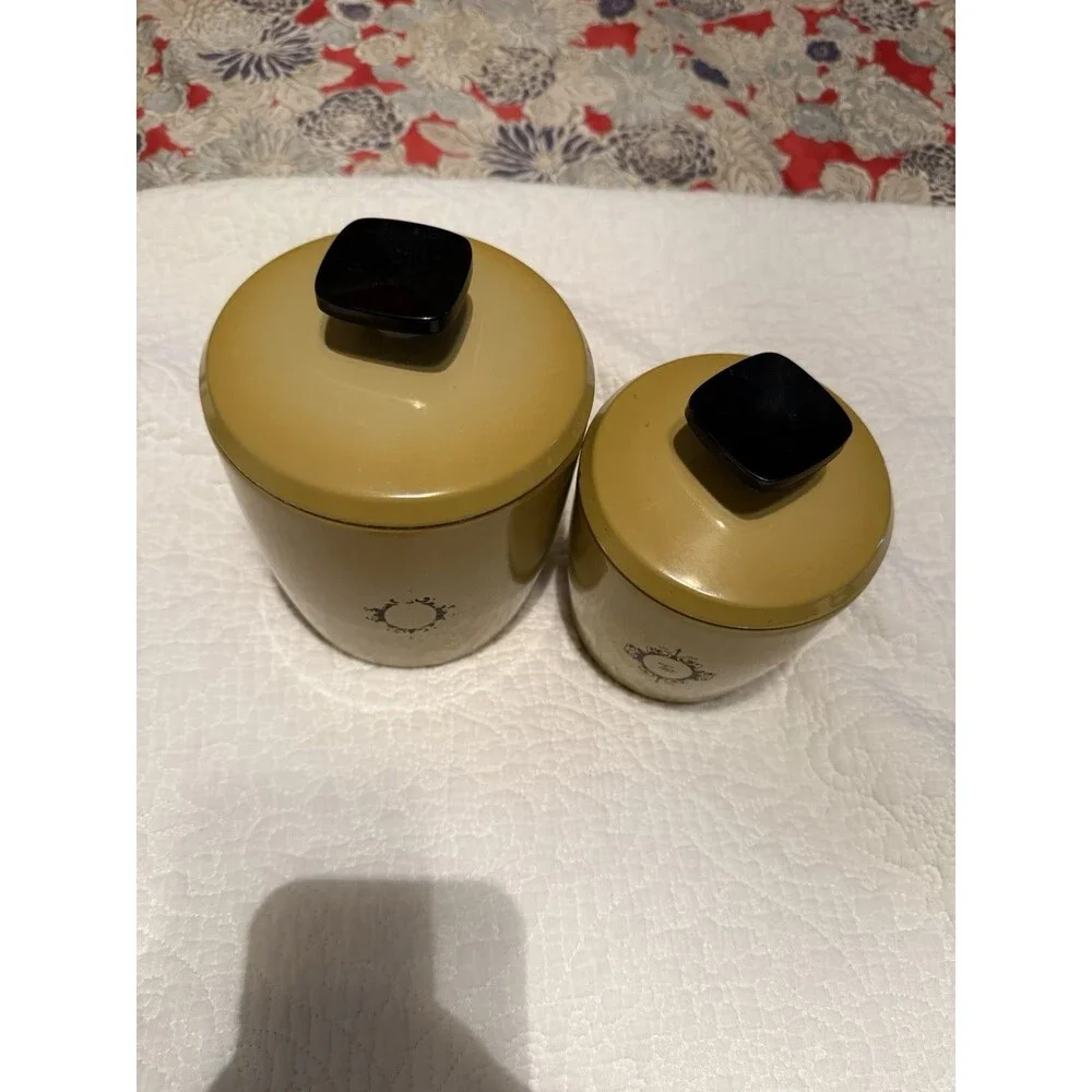 Vtg West Bend MCM Harvest Gold Kitchen Canisters 70's Coffee Tea